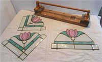 (3) Stained glass pieces and a homemade wood