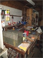 CONTENTS OF OUTDOOR SHOP TOOLS, TOOL BENCH,