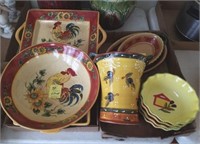 2 TRAY LOTS ROOSTER AND DECOR PLATES