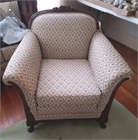 CLAW FOOT UPHOLSTERED ARM CHAIR