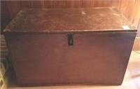 EARLY WOODEN TRUNK AND CONTENTS, MISCELLANEOUS