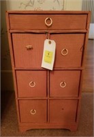 SMALL PINK SEWING CABINET AND CONTENTS