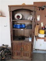 Wooden cabinet, trash can, commode seat