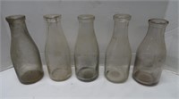 5 Vintage Milk Bottles-1 Qt. Size