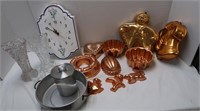 Misc Lot-Metal Molds, 2 Crystal Vases(1 chipped),