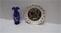 Limoges Hand Painted Plate, Hand Painted Vase,