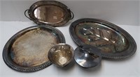 3 Silver Plated Serving Trays, Sugar & Creamer