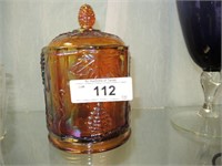 VINTAGE CARNIVAL GLASS CANDY JAR