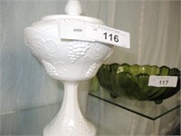 VINTAGE MILK GLASS COVERED COMPOTE