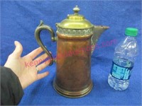 nice old copper & brass coffee pot - 10in tall
