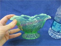 green opalescent ruffled dish - 4in tall