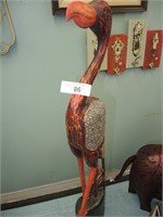 CARVED WOOD FLAMINGO