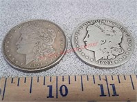 2 Morgan silver dollars 1901, 1921