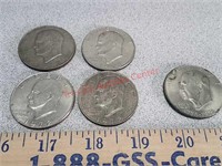 5 Ike Eisenhower silver dollars - 1972, 76