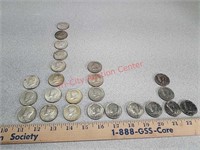24 Kennedy half dollars - 1966, 67, 68, 71, 72,