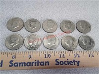 10 Kennedy half dollar coins - 1974, 1976