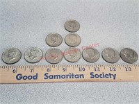 10 Kennedy half dollars - 1967, 68, 71, 72, 73,