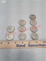 9 Kennedy half dollars - 1967, 74, 76