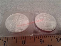 2 American Eagle silver dollar rounds 1991, 2001