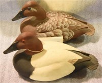 2 Resin Canvasback Decoys - Hen & Drake Painted by