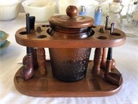 Vintage Pipe Stand & Humidor w/ pipes