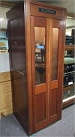 Antique Wood Telephone Booth w/Payphone