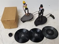 Two Phonograph Record Player Dancing Figures