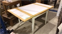 Tile top kitchen table with two pull out leaves,