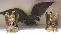 Pair of eagle brass tone bookends, and an eagle