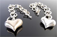 Two Silver Made in Mexico Heart Bracelets
