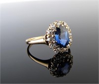 Vintage 14K Yellow Gold Sapphire, Diamond Ring