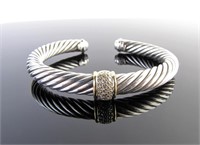 David Yurman 18K/Sterling Diamond Cuff Bracelet
