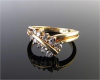 14K Yellow Gold Diamond Bypass Style Ring