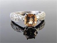 18K White Gold Imperial Topaz and Diamond Ring