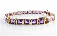 Yellow Gold and Amethyst Link Bracelet
