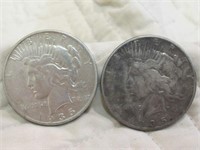 2 1935 PEACE SILVER DOLLARS 1-P 1-S