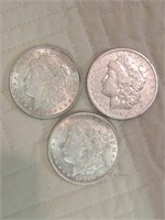 3 MORGAN SILVER DOLLARS 2-1921 1885-O