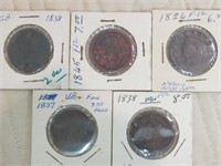 LOT OF 5 LARGE CENT 1826 37 38 X2 45