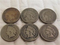 6 EARLY INDIAN HEAD PENNY 1859 61 63 64 85
