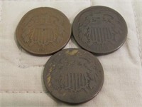LOT OF 3 2 CENT 1864 X2 65