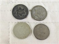 LOT OF 4 3 CENT SILVER 1852 58X2