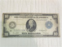 1914 10 DOLLAR NOTE LARGE - I JACKSON