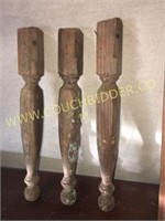 3 antique wooden turned legs for stool/table