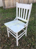 Old white painted slat back wooden chair