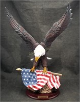 Large American Bald Eagle Statue Holding Flag