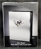New Silver Plated Photo Album W/ Crystal Heart