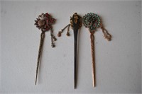 3 Fine Antique Asian Hairpins