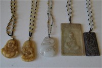 5 Antique Asian Carved Pendant Necklaces