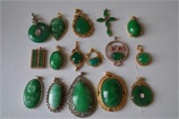 16 Antique Asian Green Stone Pendants