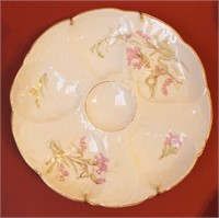 OYSTER PLATE PINK FLOWERS NO MARKINGS